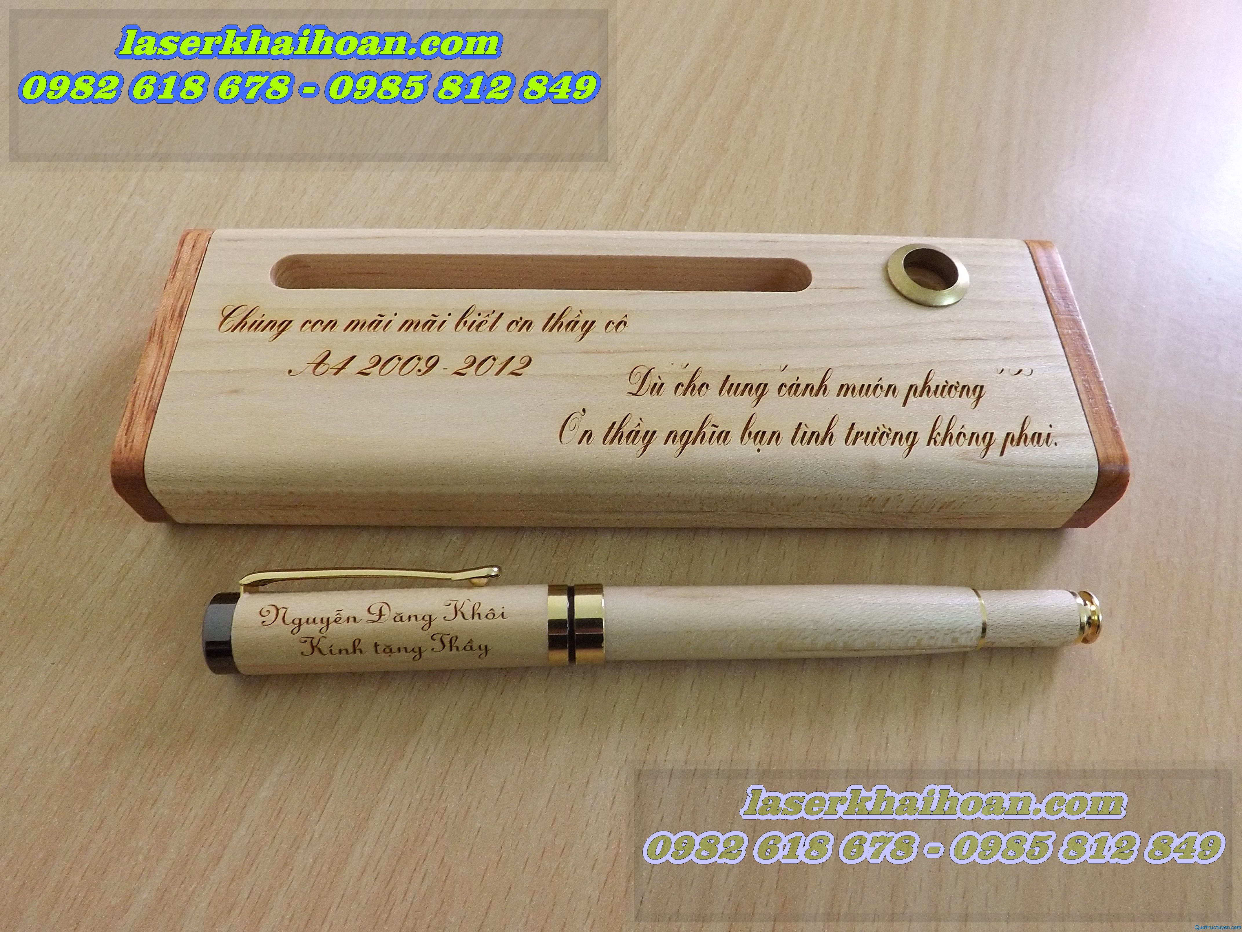 Khắc laser bút gỗ quà tặng thầy cô